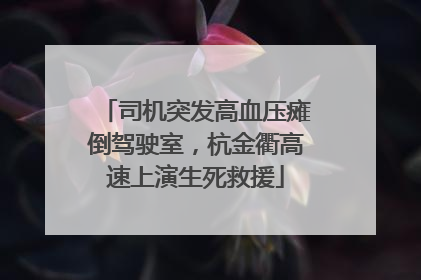 司机突发高血压瘫倒驾驶室，杭金衢高速上演生死救援