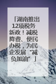 湖南推出12项税务新政！减税降费、便民办税，为民企发展“减负加油”
